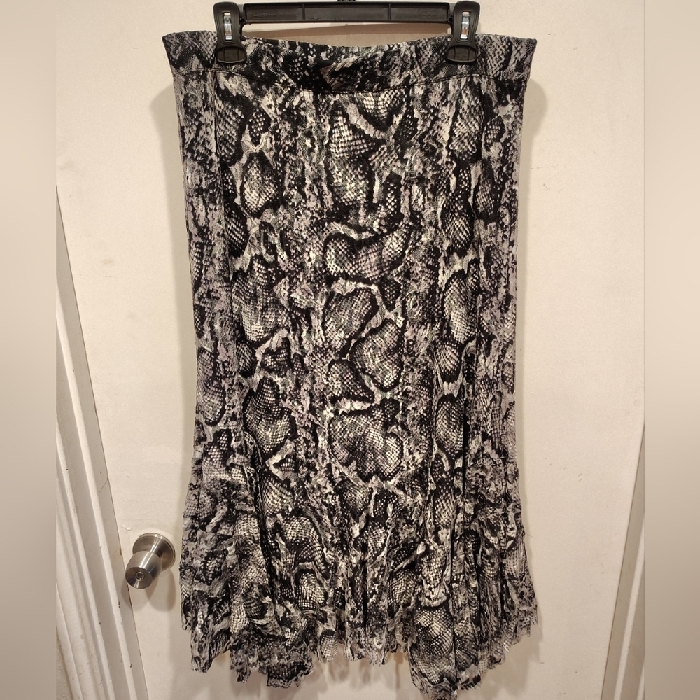 Coco Bianco Lace Snakeskin Print Asymmetric Midi Skirt L FairyGrunge Whimsigoth